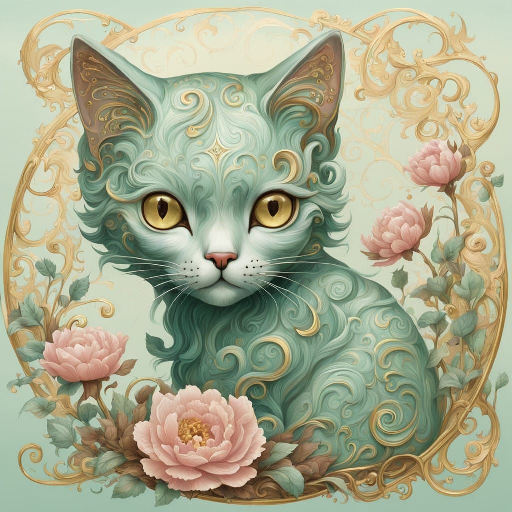 Ethereal Feline Figurine in Dreamy Divine Art Style