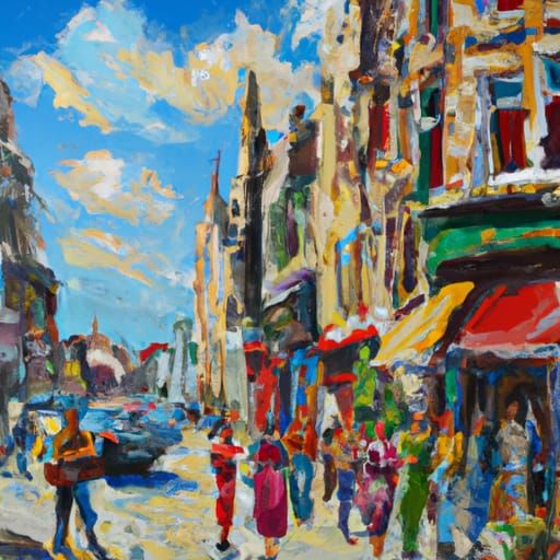 Street Scene Oil Painting in Van Gogh Style