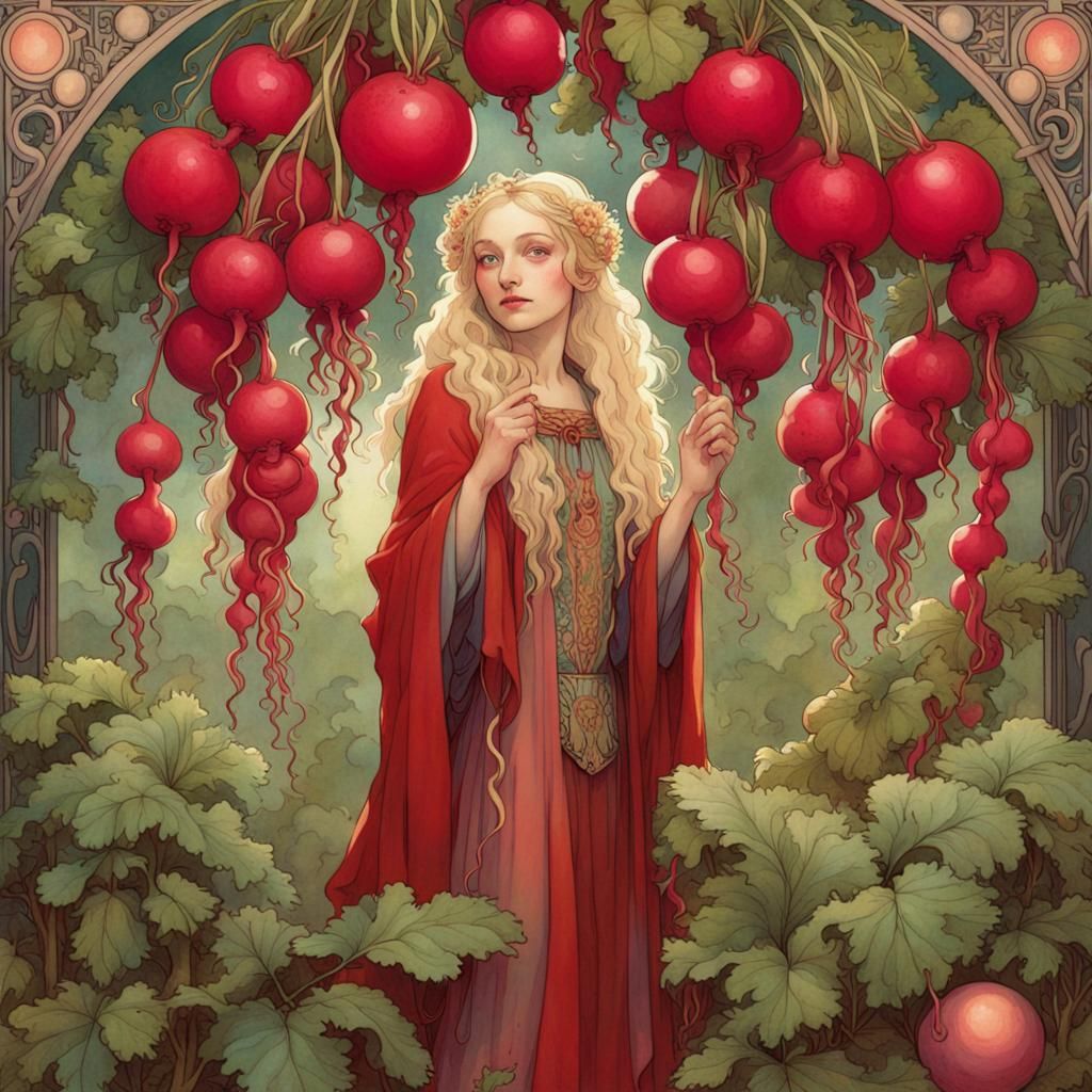 Mystical Forest Scene in Art Nouveau Style