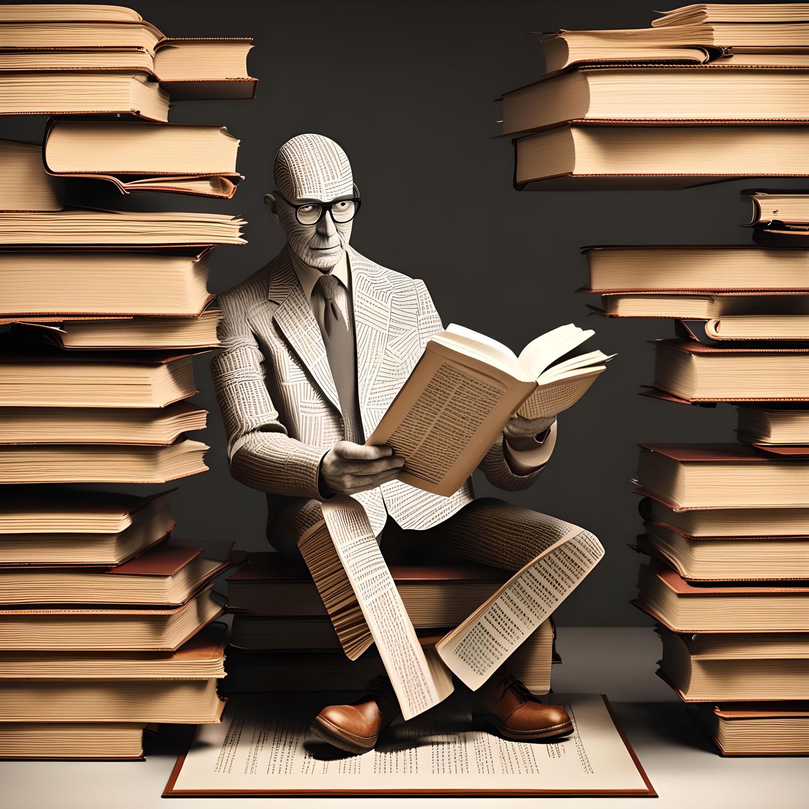 3D Cutout Man Reading Emerges From Book