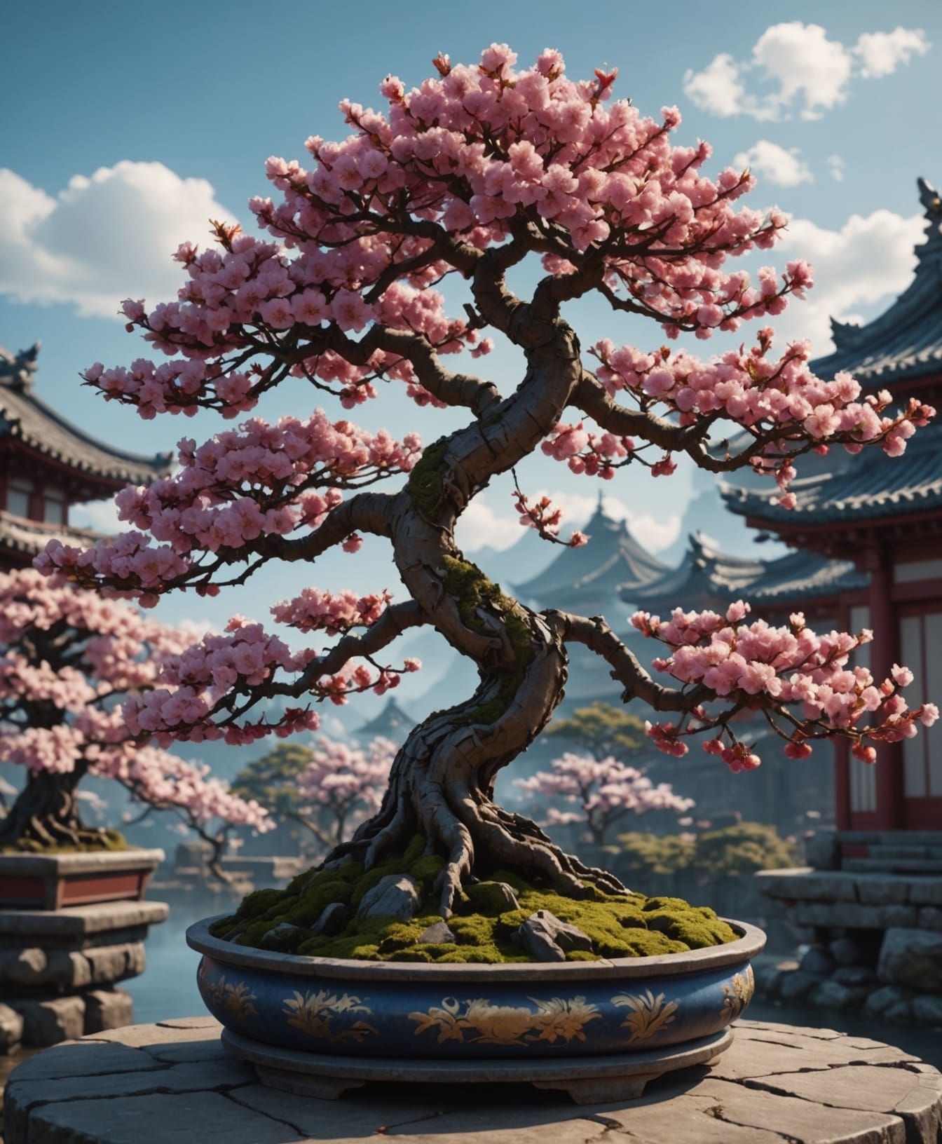 Surreal Cherry Blossom Bonsai in Stunning Fantasy Landscape