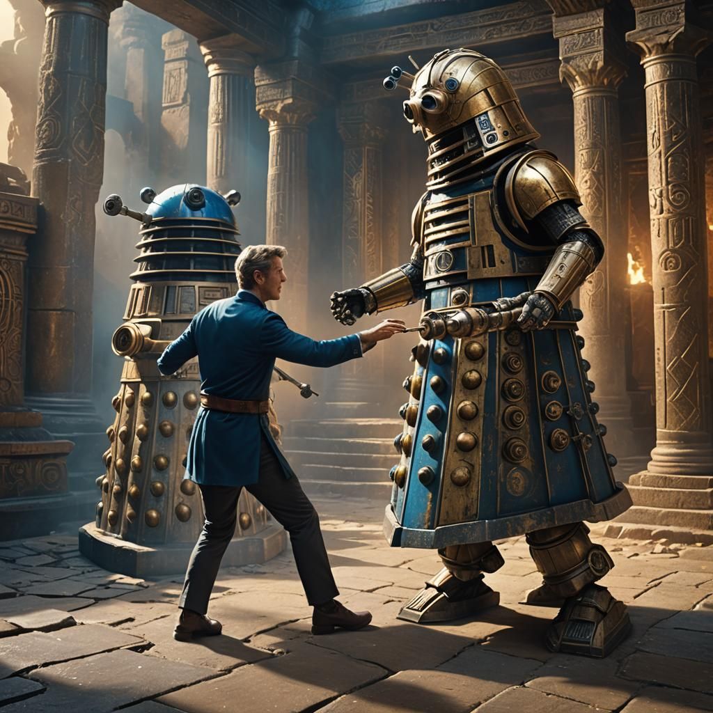 Man Punches Dalek in Mystical Temple: Fantasy Concept Art