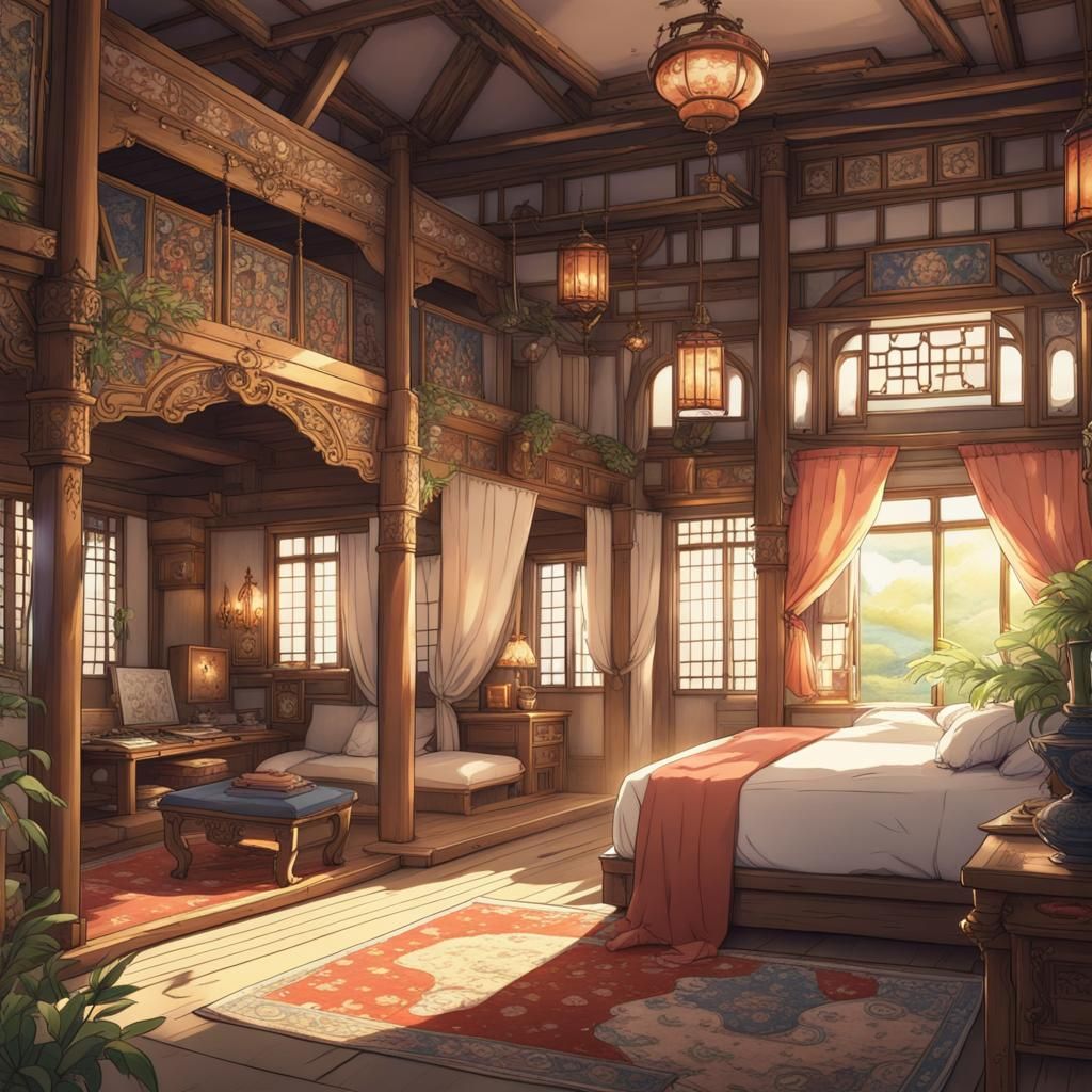 Exotic Island Interior in Studio Ghibli Style