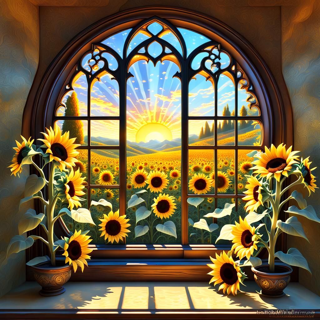 a whimsical and gothic romantic morning scene bathed in the soft morning sunlight