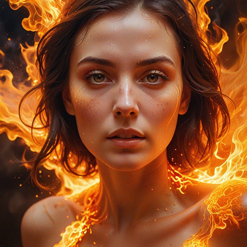 Woman in Burning Plasma Cloud: Surreal Macro Photography