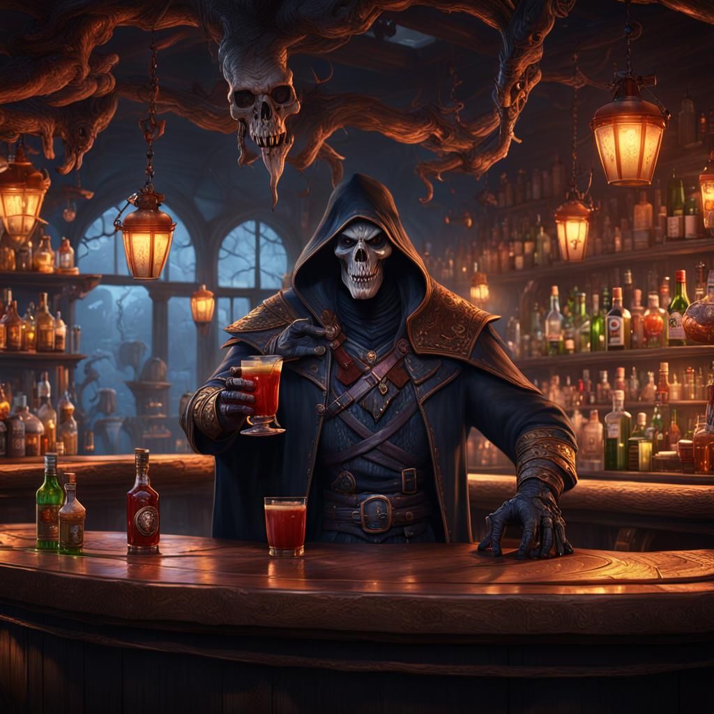 Grim Reaper Shares a Drink: Fantasy Concept Art