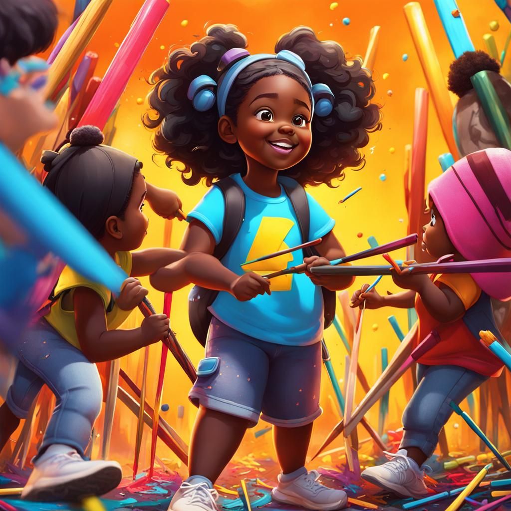Black Girl's Giant Pick-Up Sticks Game in Graffiti Art