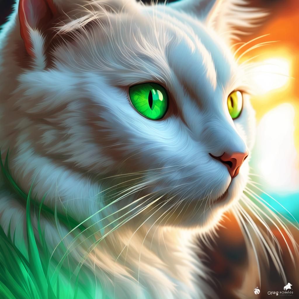 Hyperdetailed White Cat with Green Eyes in 8K