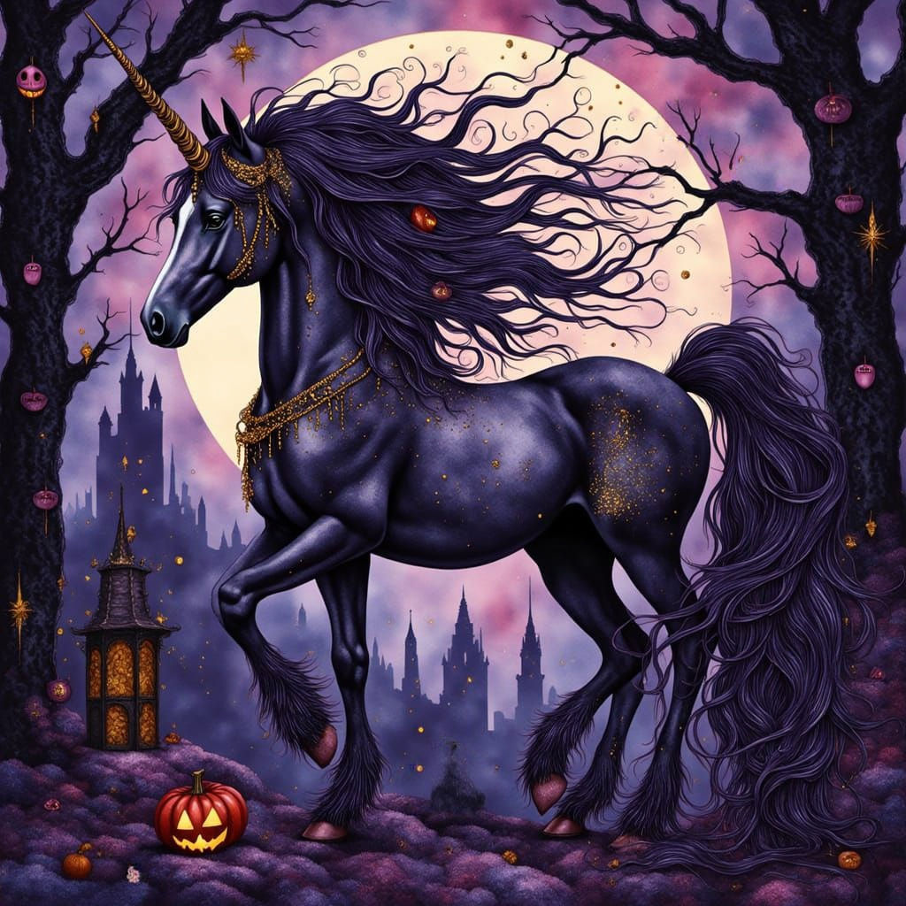 Halloween Unicorn in Gothic Fairytale Style