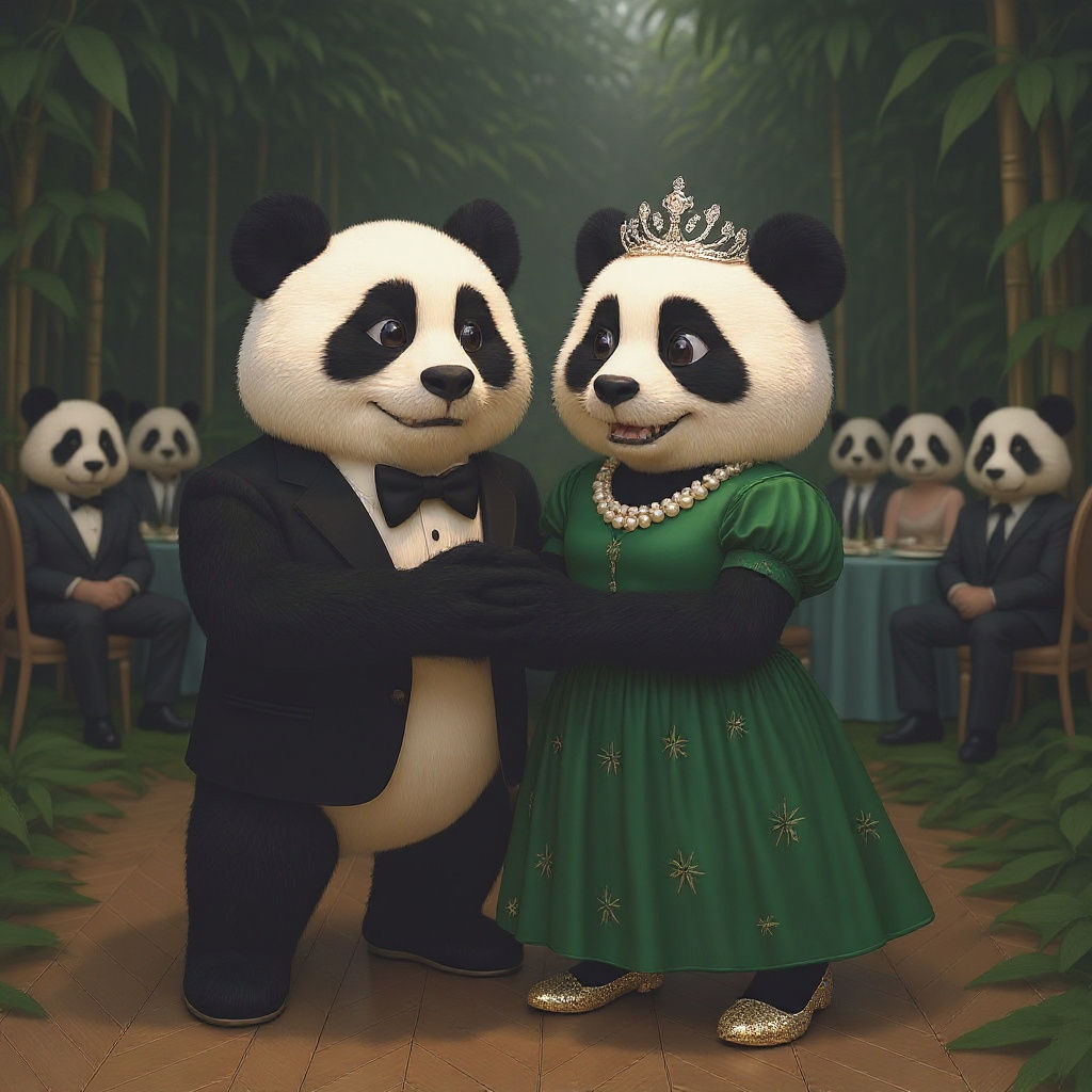 Playful Panda Slides Down Tall Playground Slide in Winter