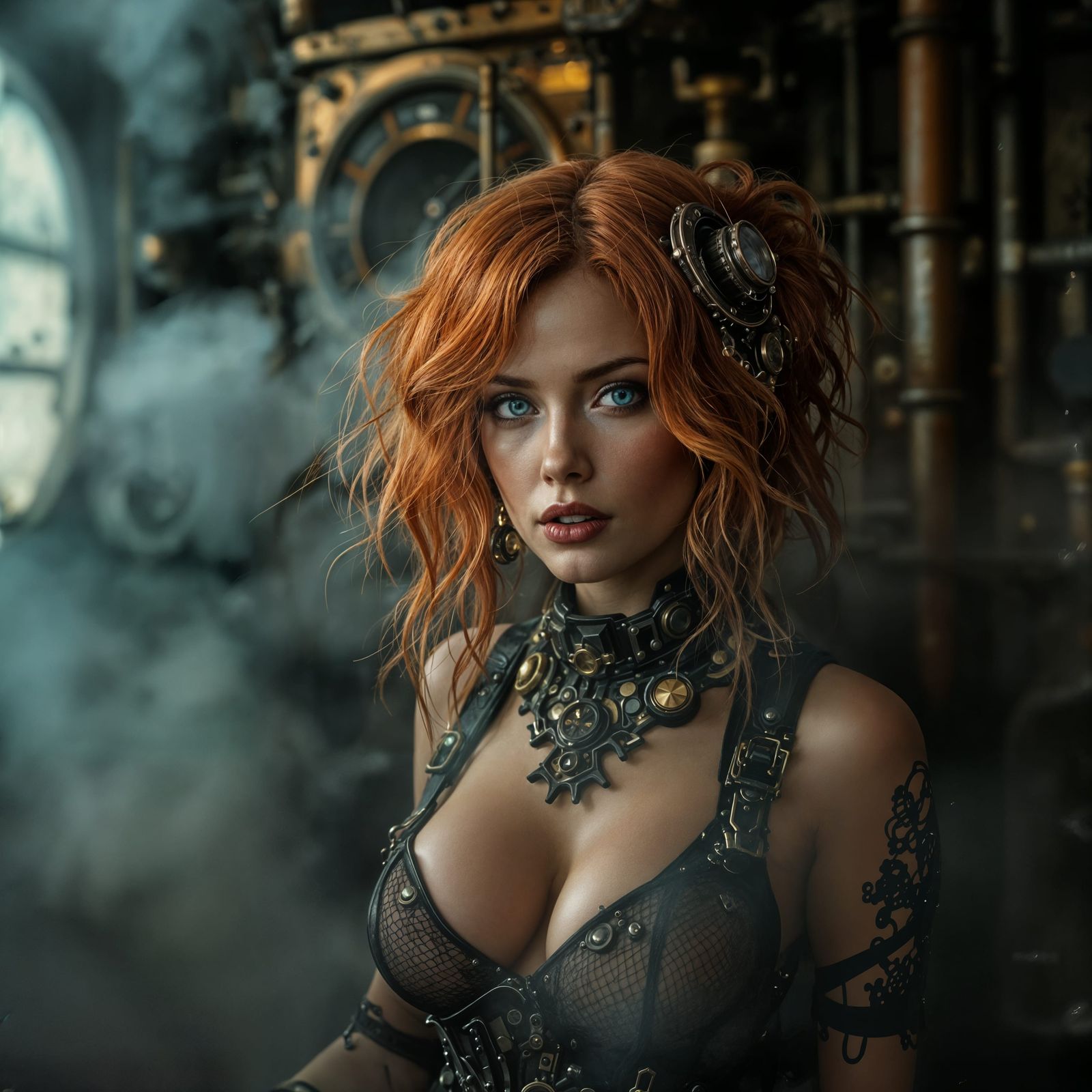 Steampunk Woman with Steam Pipes in Cinematic Style