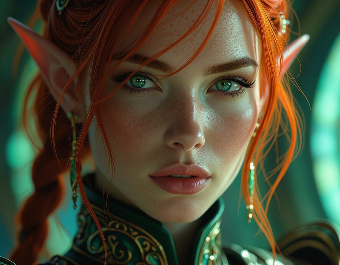 Red-Haired Elf Warrior in Ornate Armor