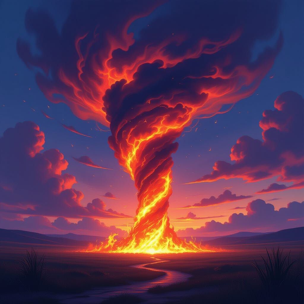 Fiery Tornado Art in Matte Painting Style