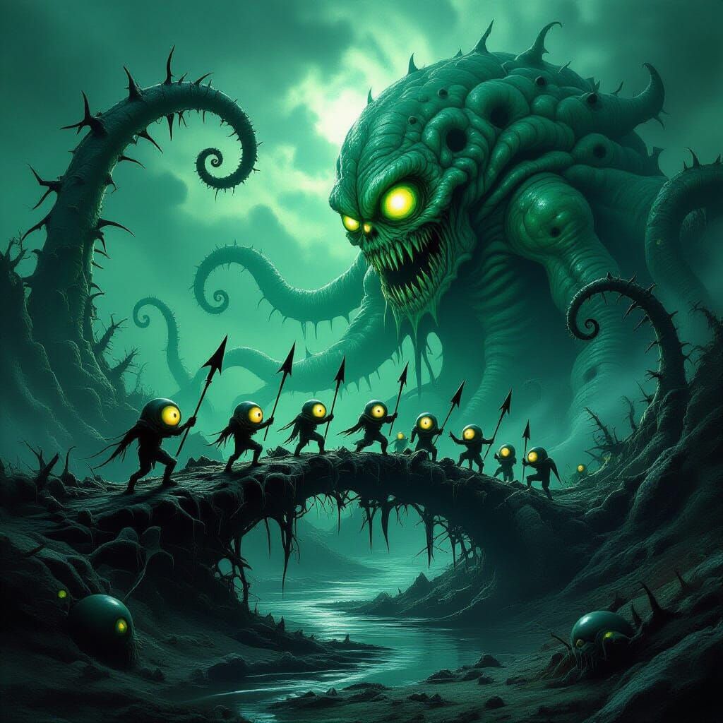 Grotesque Bioluminescent Landscape in Dark Fantasy Style