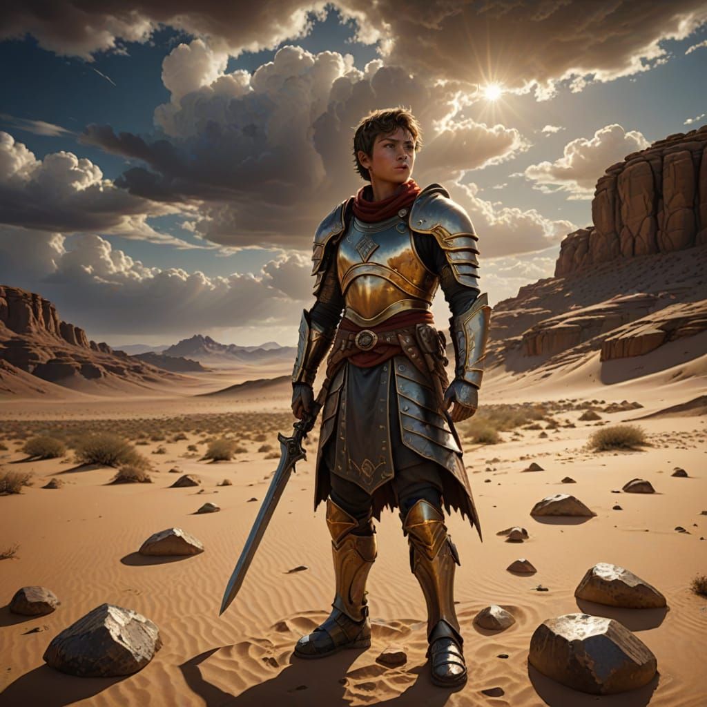 David Confronts Goliath in Desert Sunset