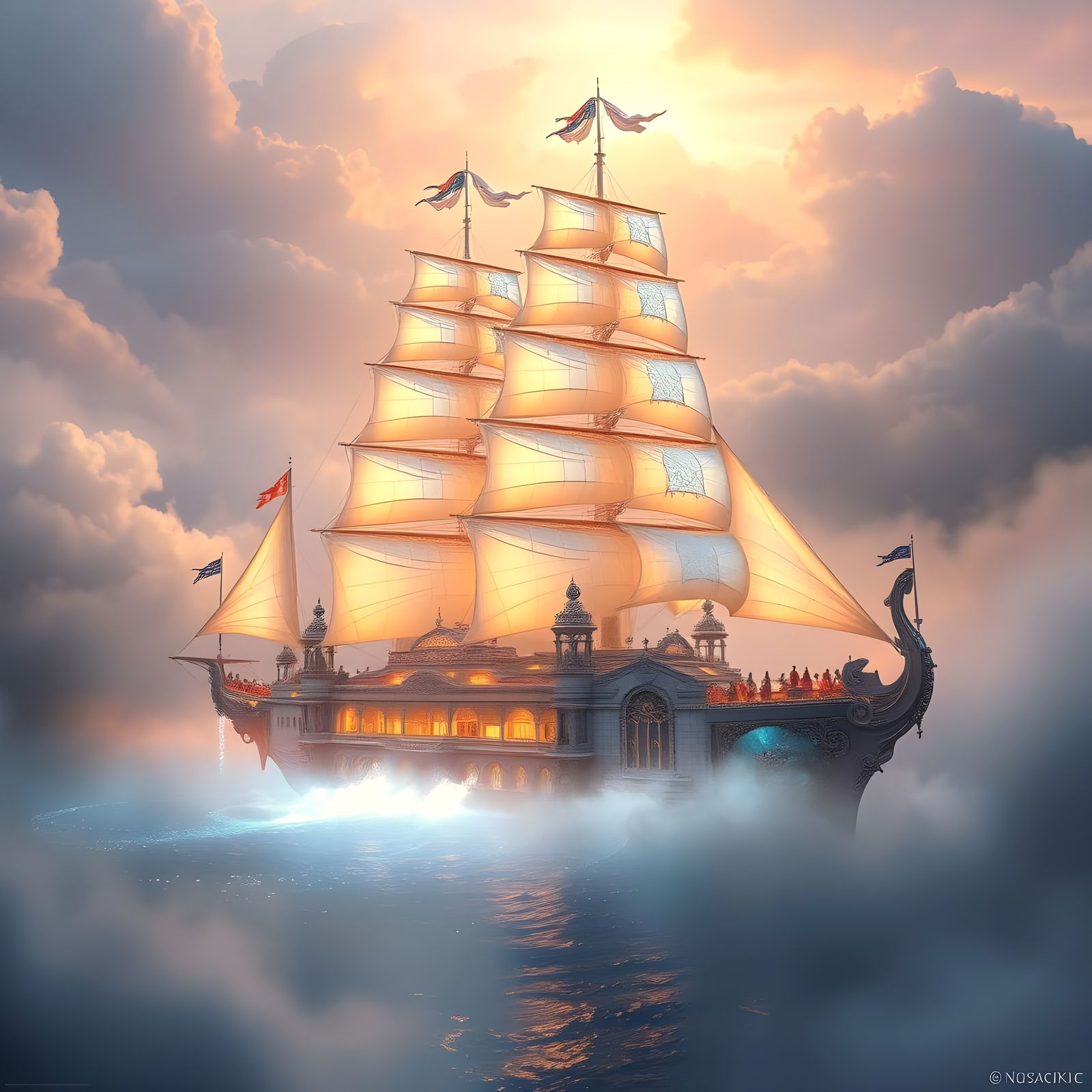 Ethereal Fantasy Vessel in Mystical Fog