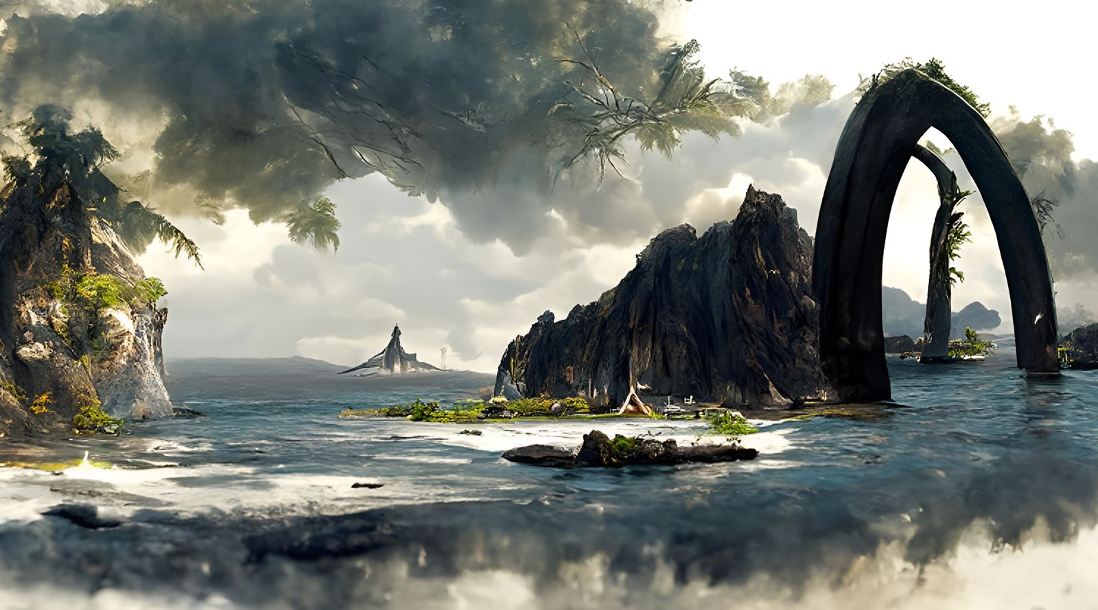 Island with Giant Arch: Detailed Matte Painting