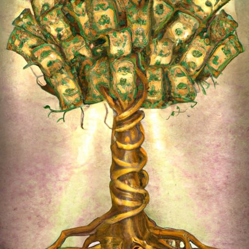 Steampunk Surreal Money Tree with Currency Leaves