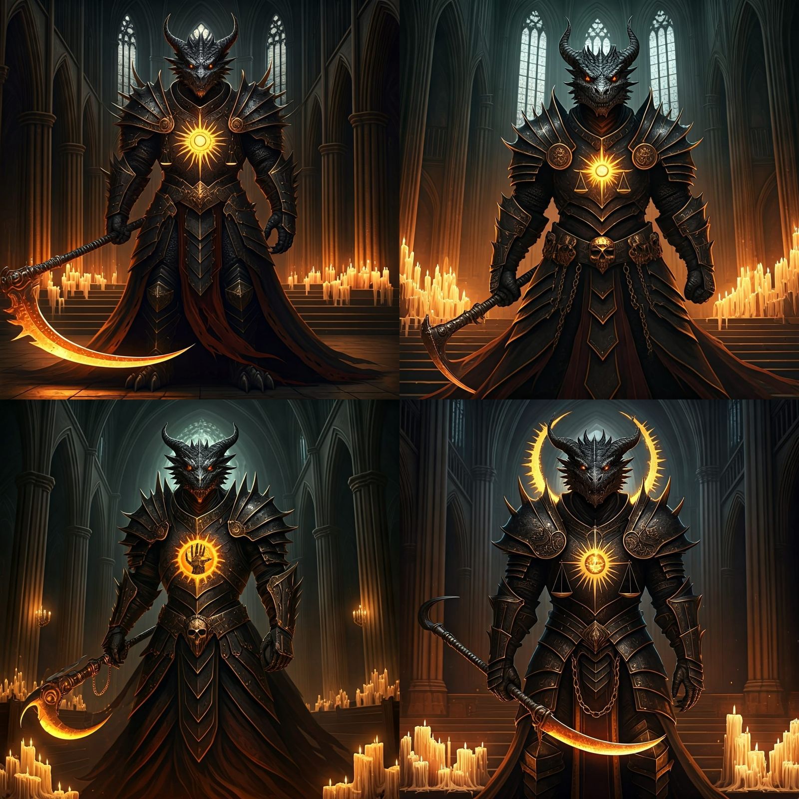 Dragonborn Death Cleric in Gothic Cathedral