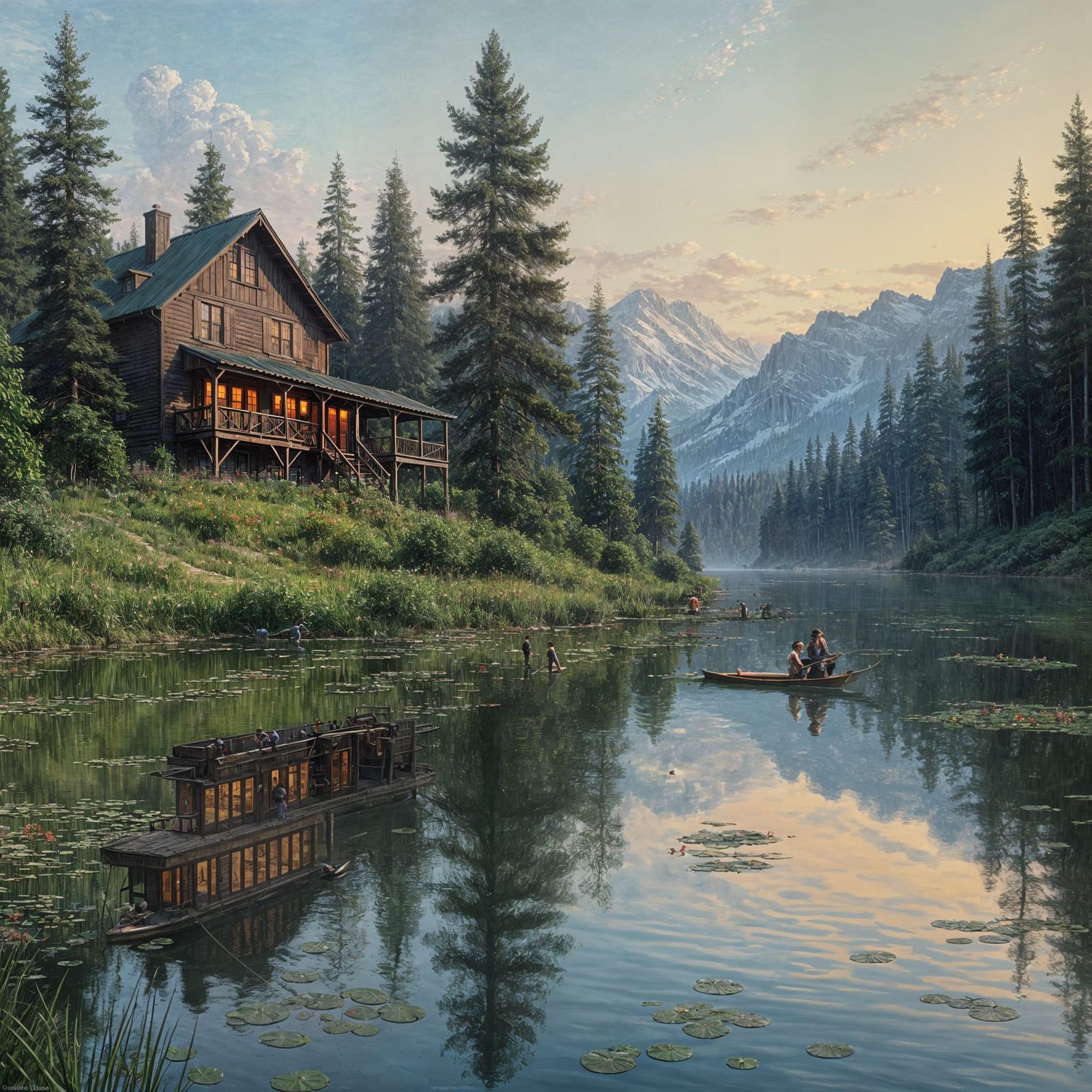 Impressionist Lakeside Scene with Dreamlike Enhancements