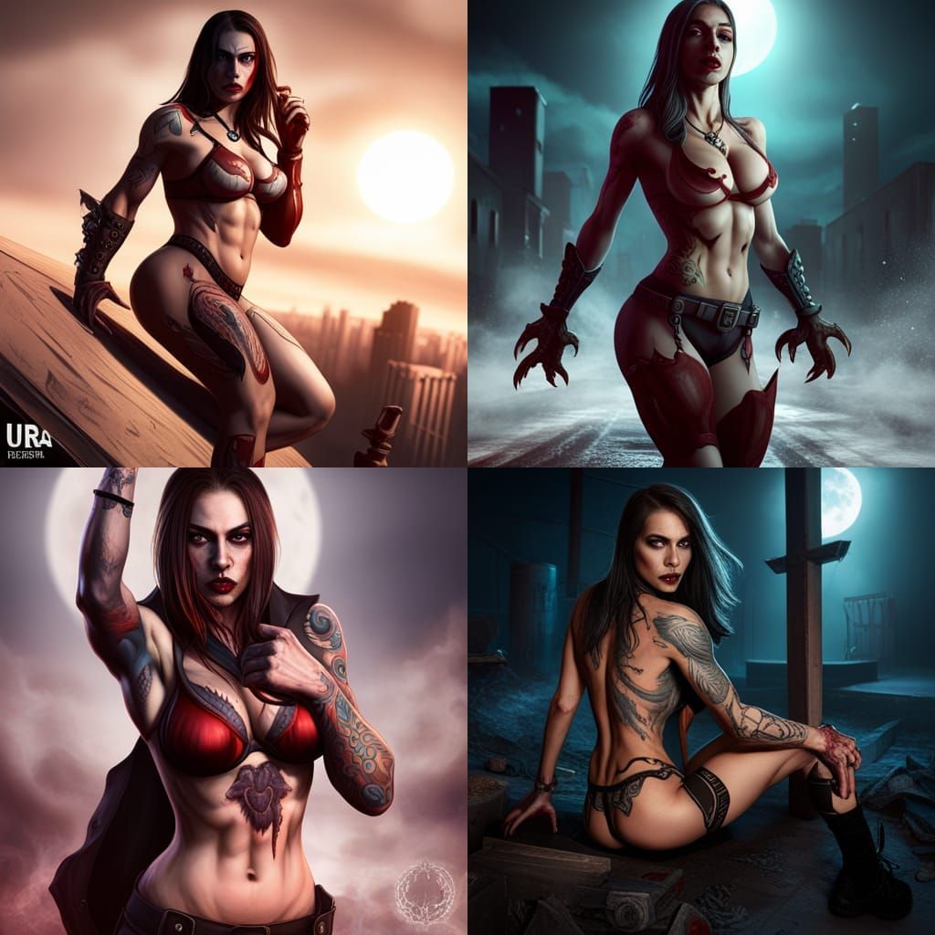 Vampire Muscle Girl with Russian Prison Tattoos