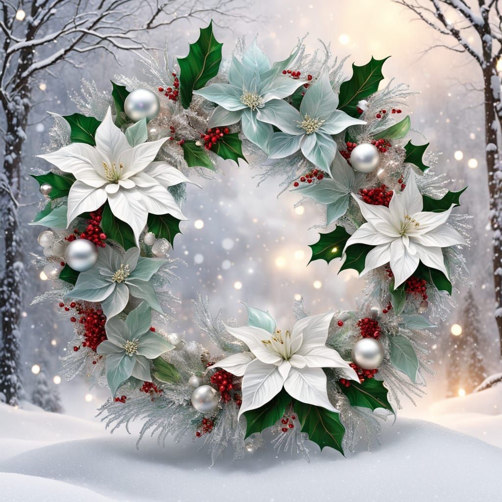 Glamorous Snowy Christmas Wreath in Vibrant Glass