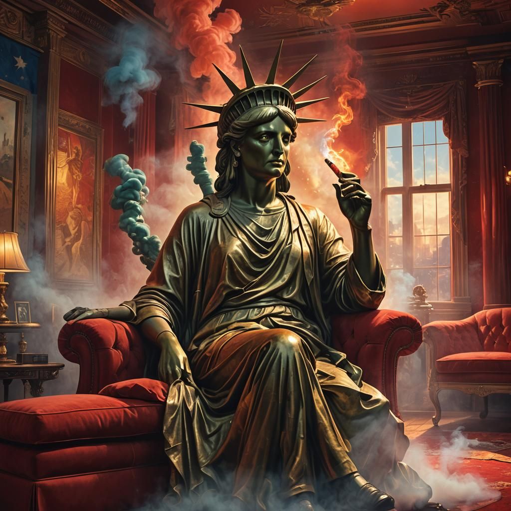 Statue of Liberty Smoking a Cigar: Detailed Concept Art