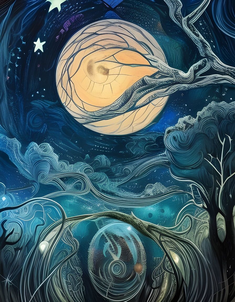 Intricate Moonlit Sky with Magic Village