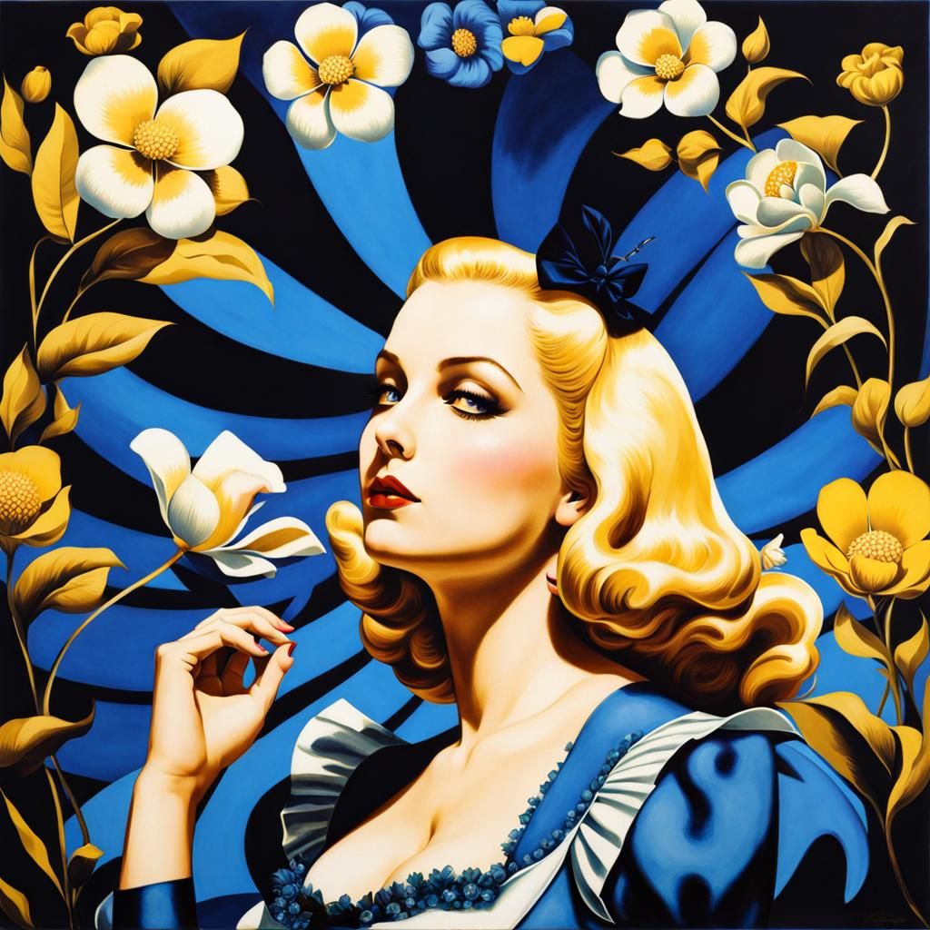 Psychedelic Art Deco Portrait of Voluptuous Alice