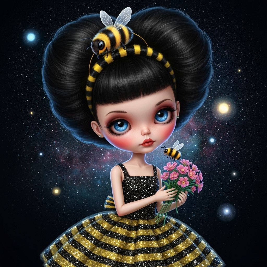 Surreal Blythe Doll Character with Cosmic Bee Theme