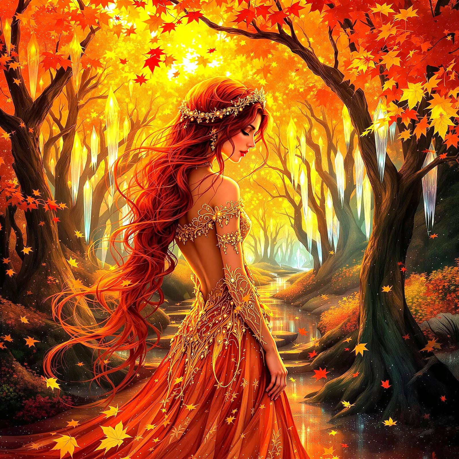 Elegant Woman in Crystal Garden, Digital Painting