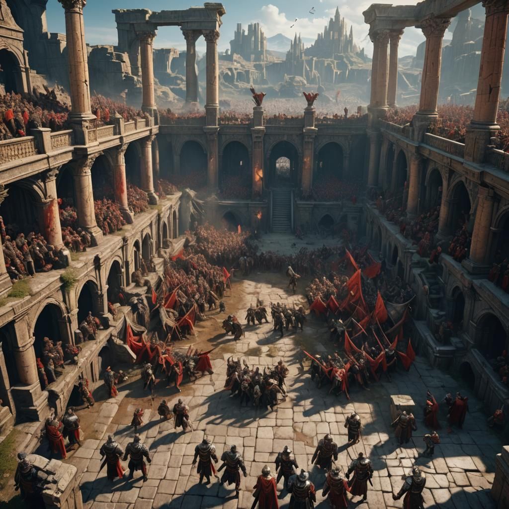 Epic Colosseum Battle in Detailed Digital Painting