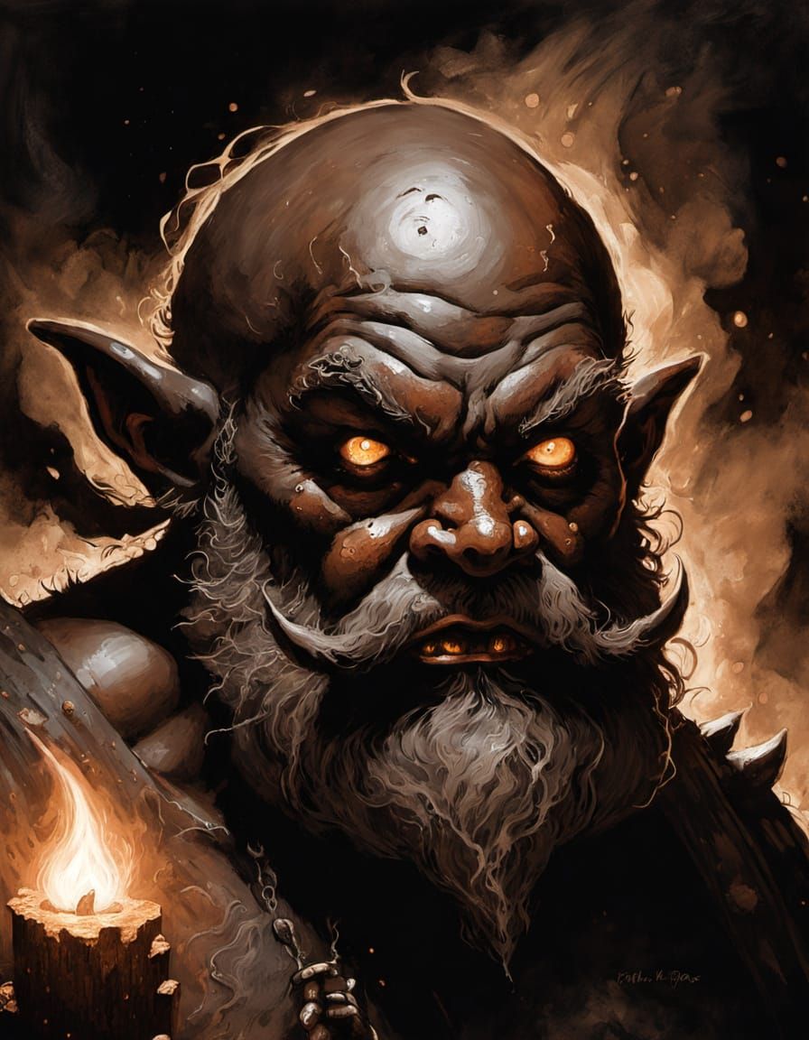 Grotesque Dwarf Roaring in Dark Fantasy Art