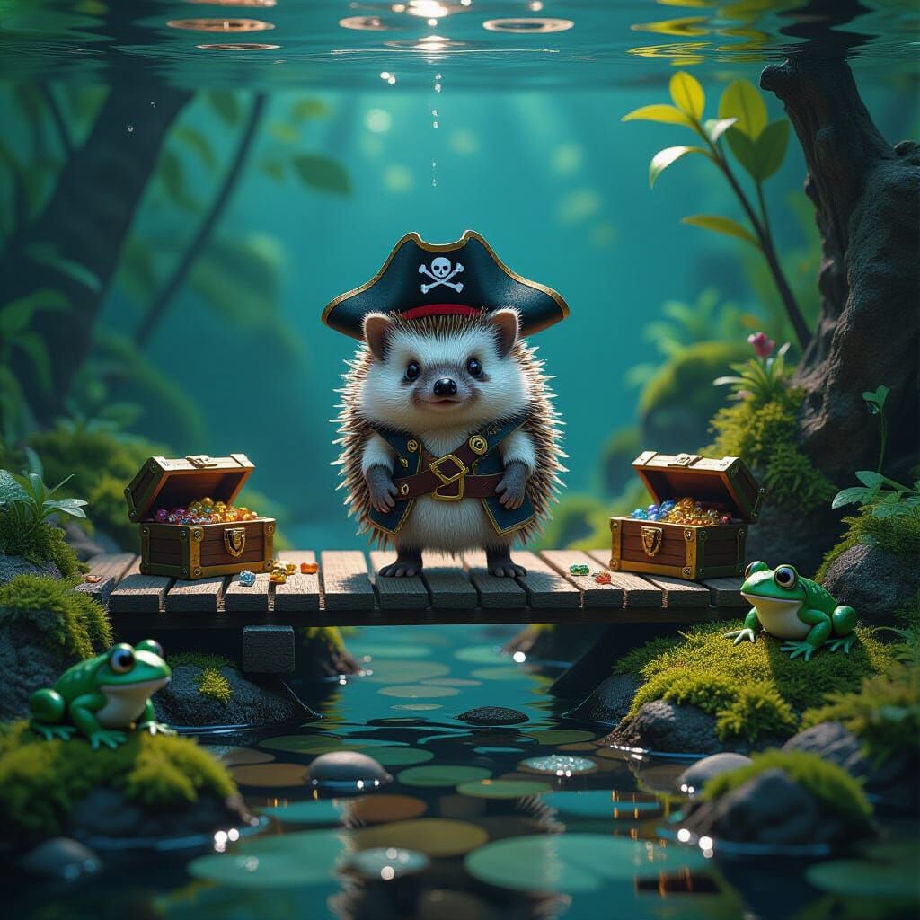 Hedgehog Pirate's Treasure Pond in Dark Fantasy Style