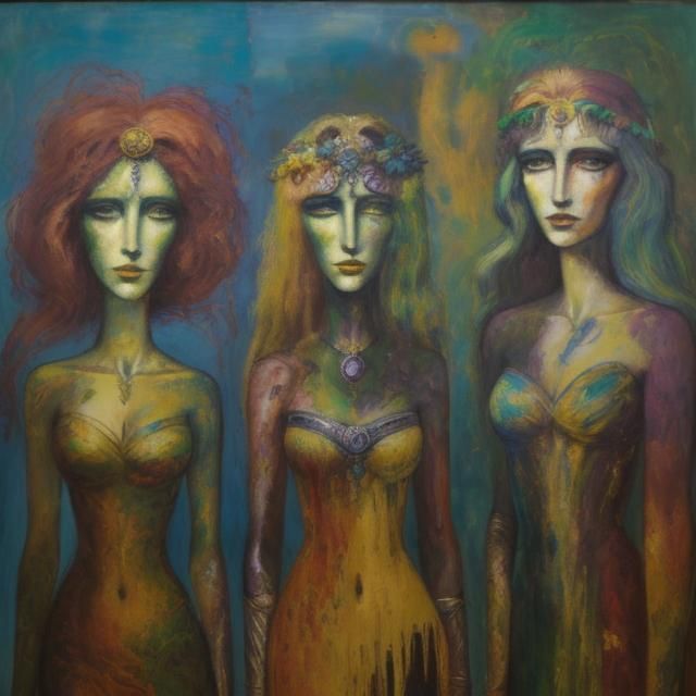 Judgement of Paris: Expressionist, Surreal Oil Painting