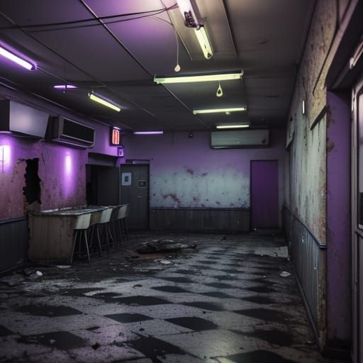 Abandoned Pizzeria at Night in Soft Pastels