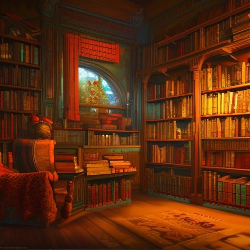 Santa's Library in Detailed Matte Painting Style