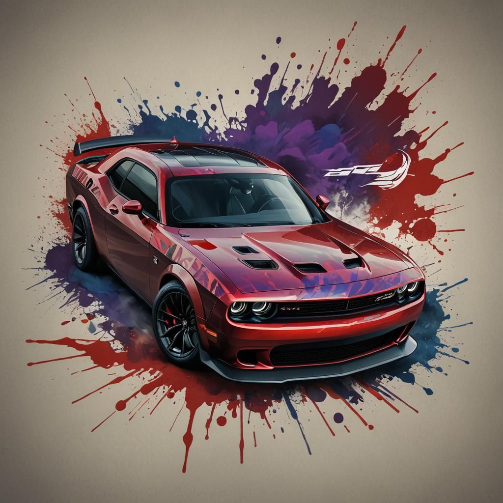 Hyperrealistic Dodge Challenger Hellcat Logo Splash Art