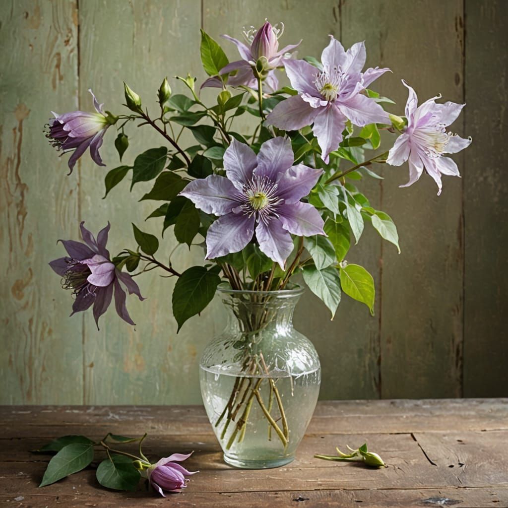 Impressionist Still Life with Delicate Vase and Clematis