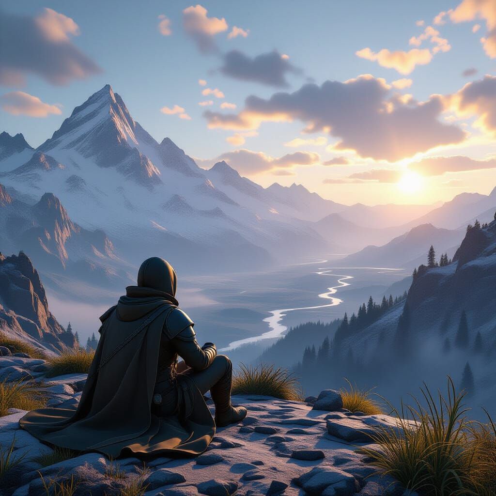 Stoic Traveller Pauses in Vast Landscape