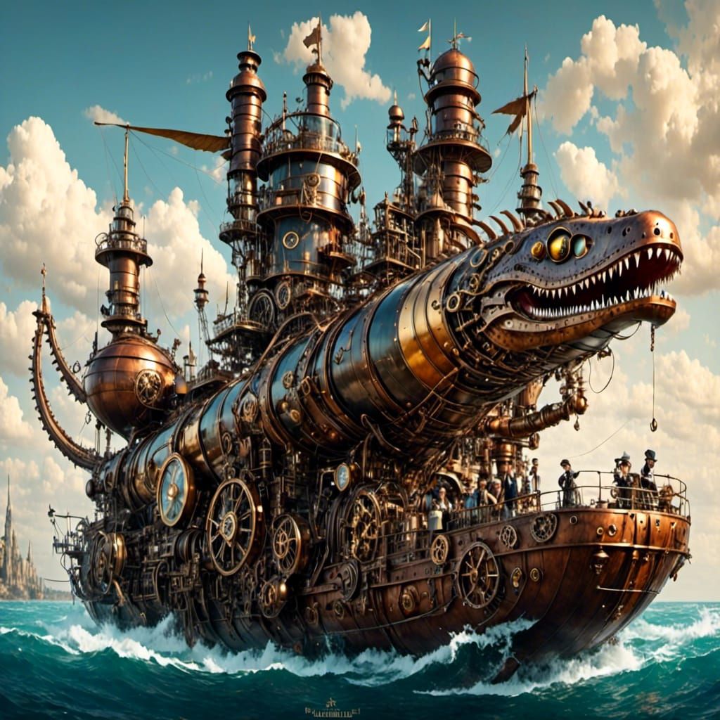 Steampunk Cyborg Sea Serpent Mechanical Engine