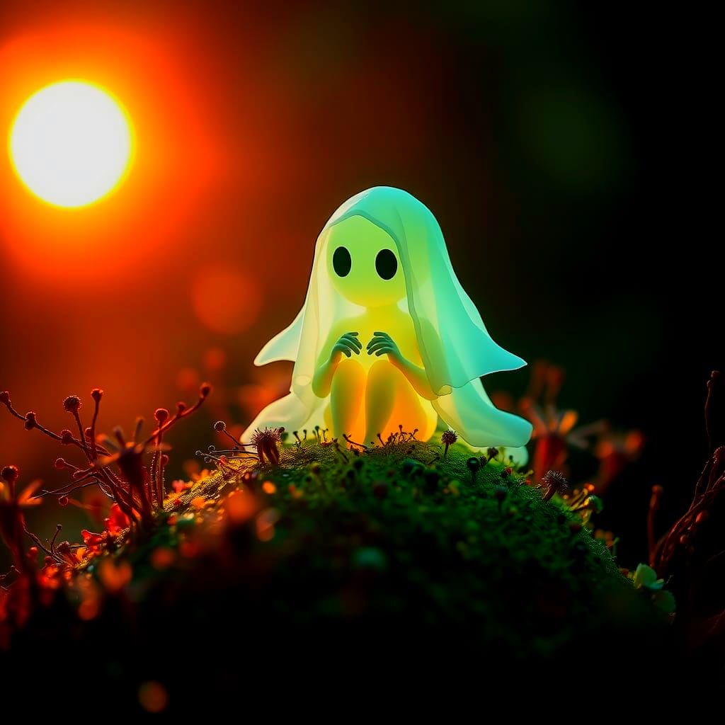 Fluorescent Ghost in Morning Glow, Hyperrealistic Image