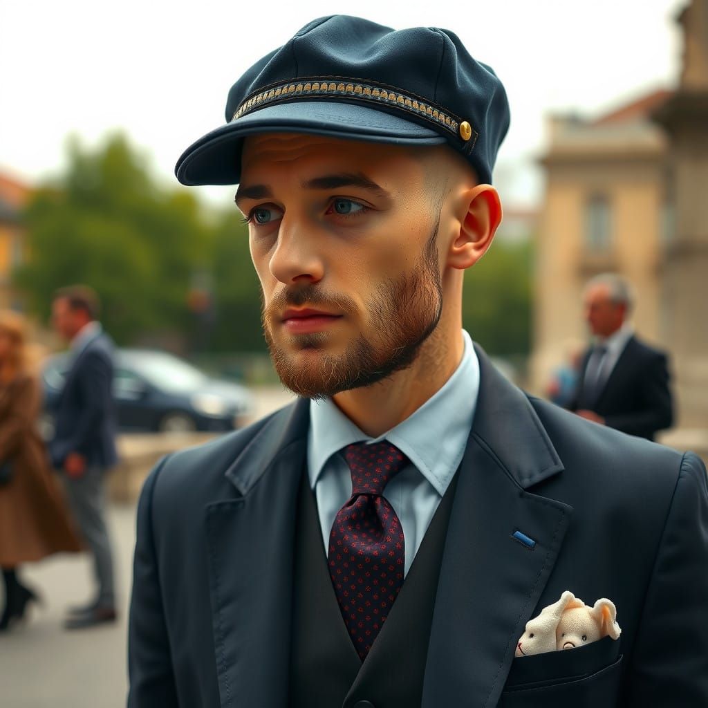 Renaissance-Inspired Gentleman in Modern Attire, Featuring a...