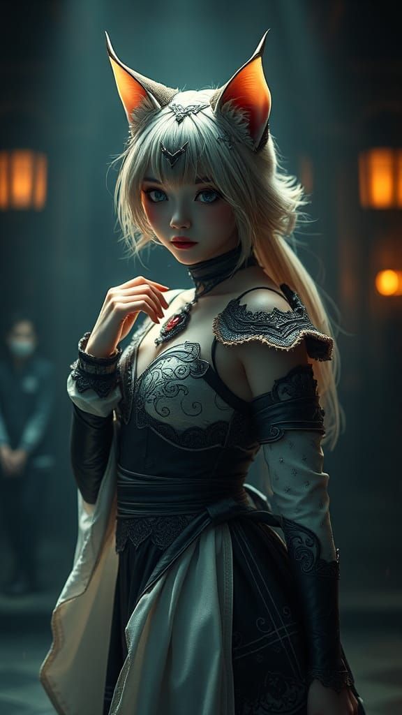 Anime Cat Girl in Moody, Cinematic Style