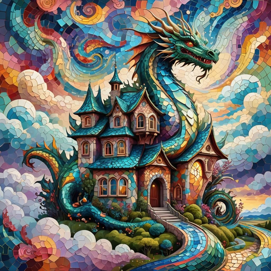 Dragon House: Surreal Digital Art in Expressionist Style