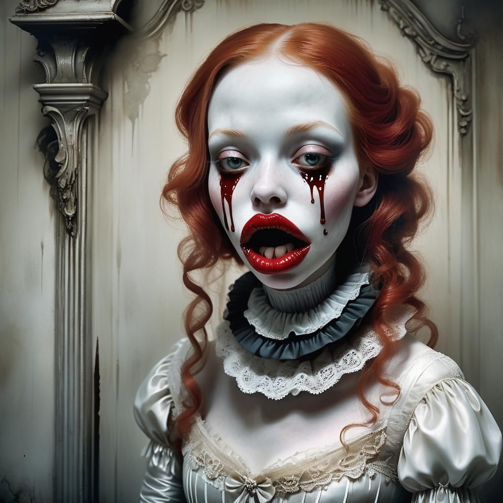 Haunting Portrait of Girl with Overinflated Lips