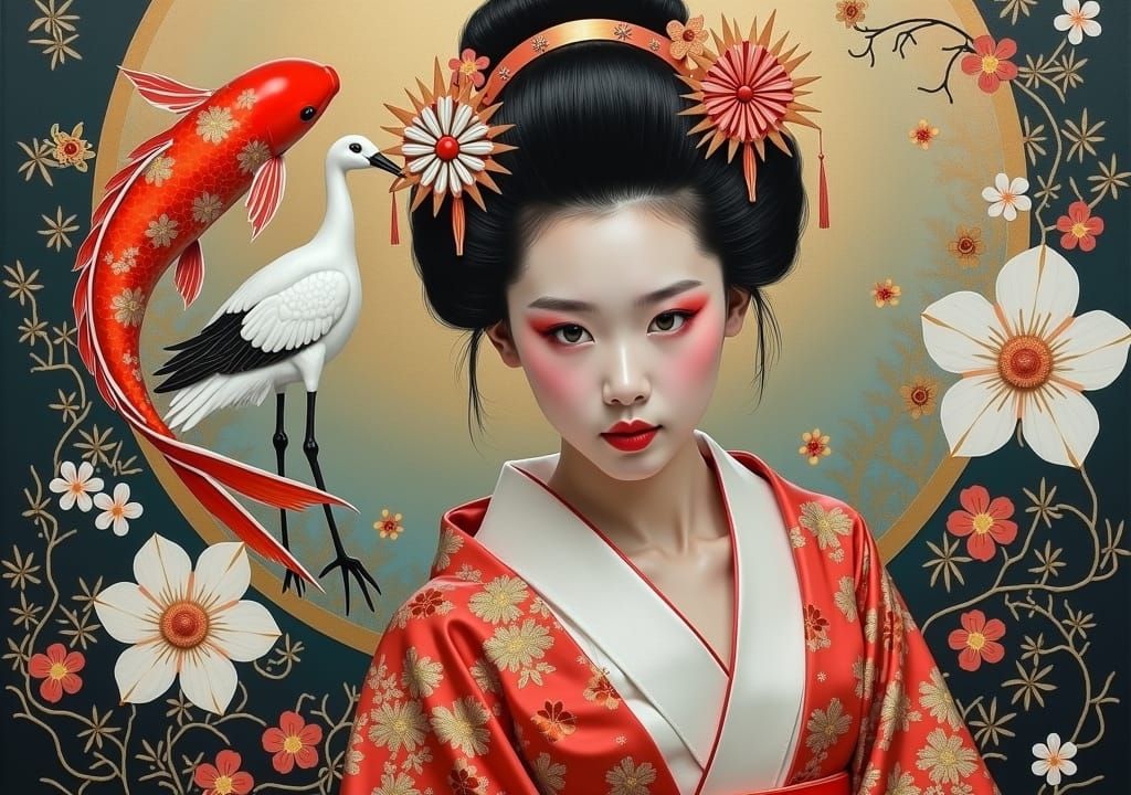 Geisha Portrait in Japanese Fantasy Style