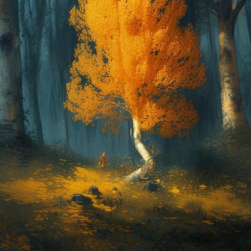 Magical Golden Aspen Tree in Gothic Style
