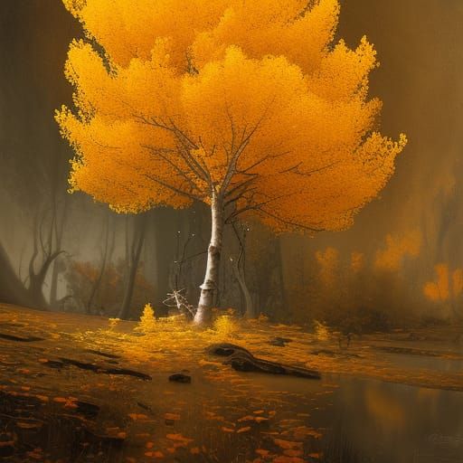 Magical Golden Aspen Tree in Gothic Style