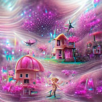 Pink Fairy Town: Astral Cosmic Illustration